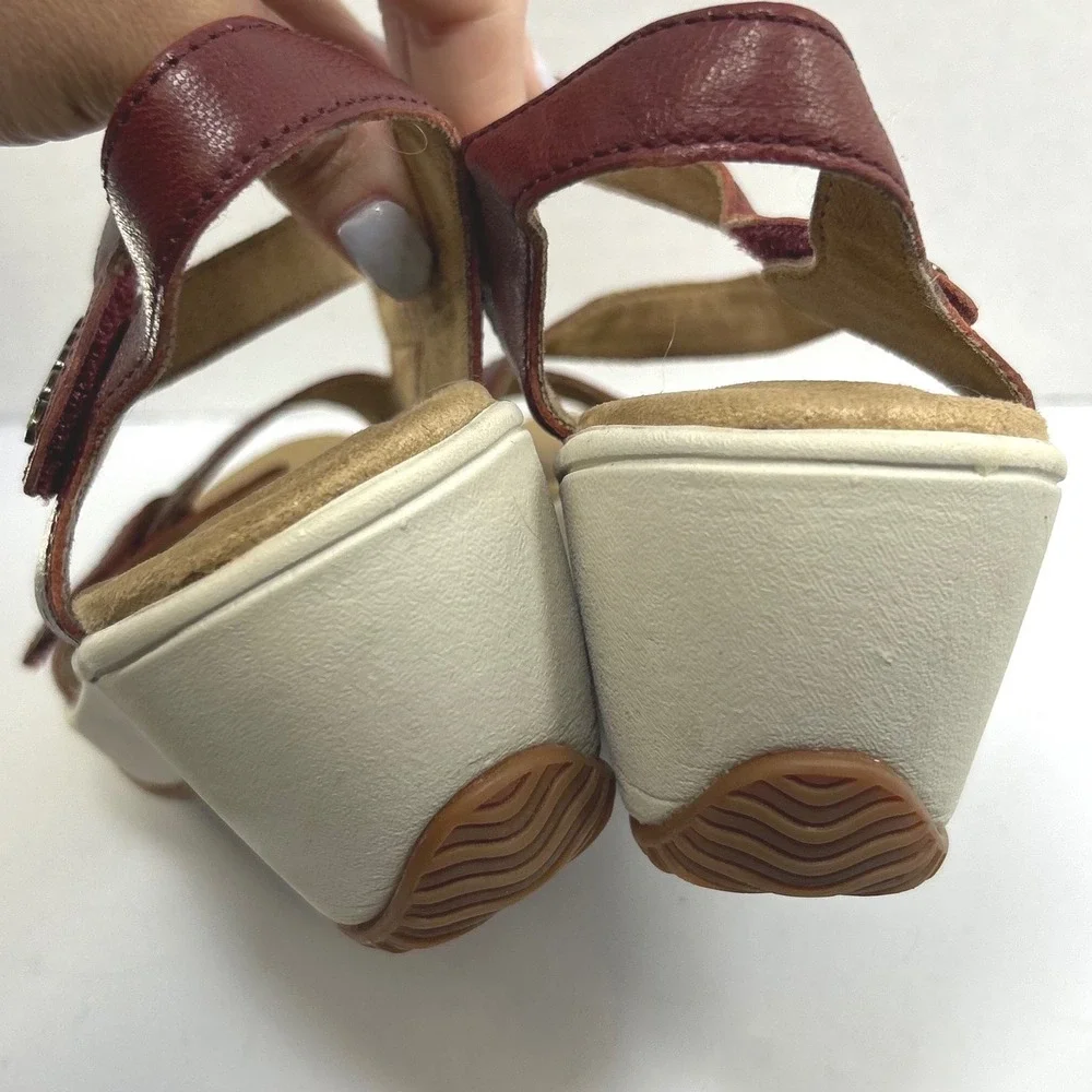 Halsa Cindy Comfort Earthcore Sandals 8 Leather Coastal Grandma Granola Red Boho